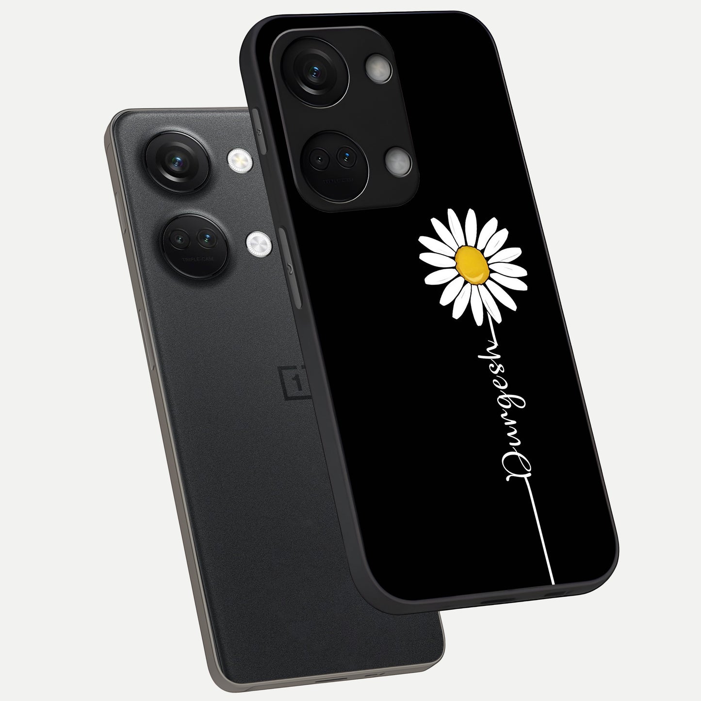  Custom Name White Flower phone case For Oneplus Nord 3 showing premium glass back cover with detailed artwork