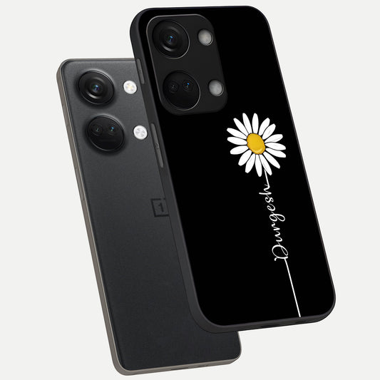  Custom Name White Flower phone case For Oneplus Nord 3 showing premium glass back cover with detailed artwork
