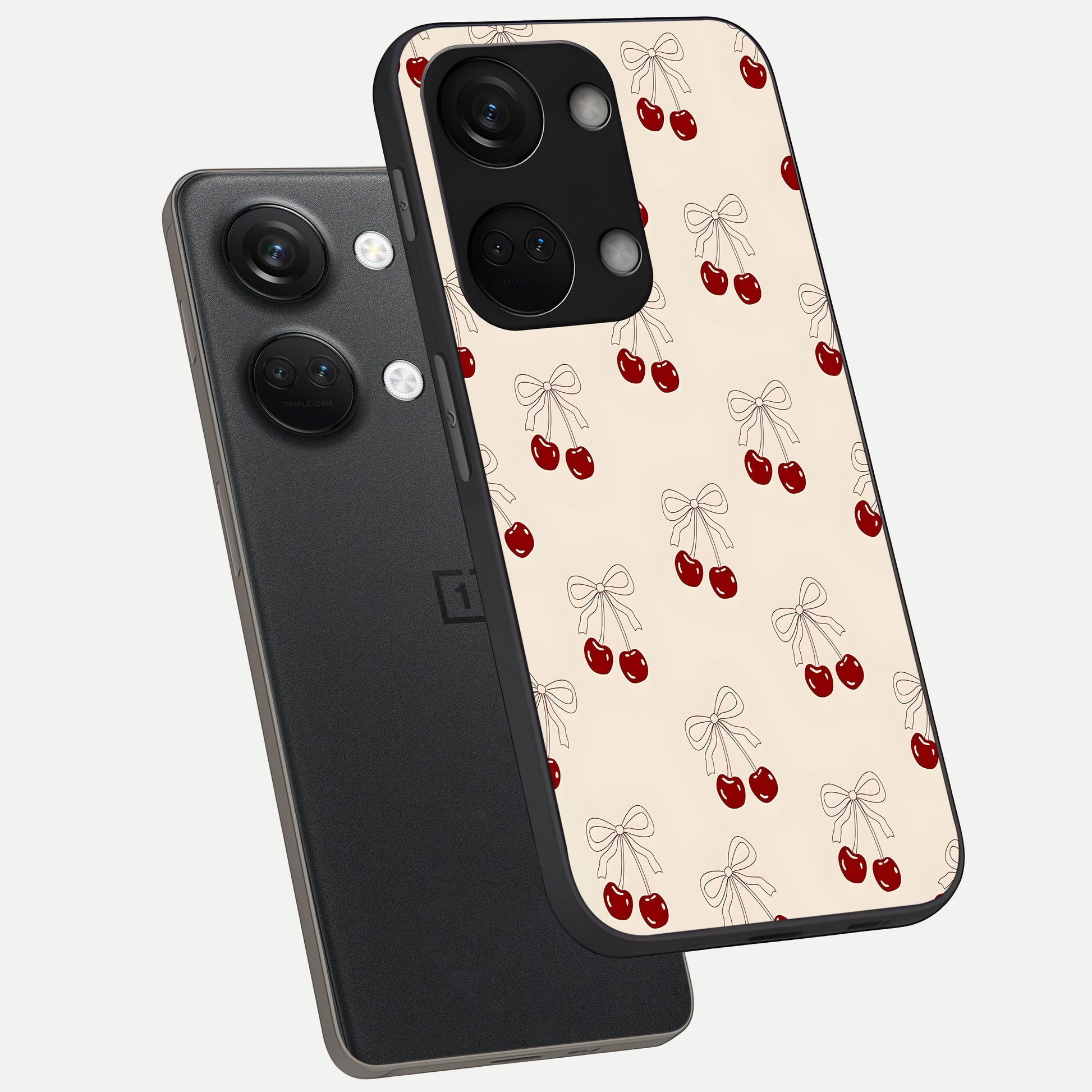  Cute Cherry Pattern phone case For Oneplus Nord 3 showing premium glass back cover with detailed artwork