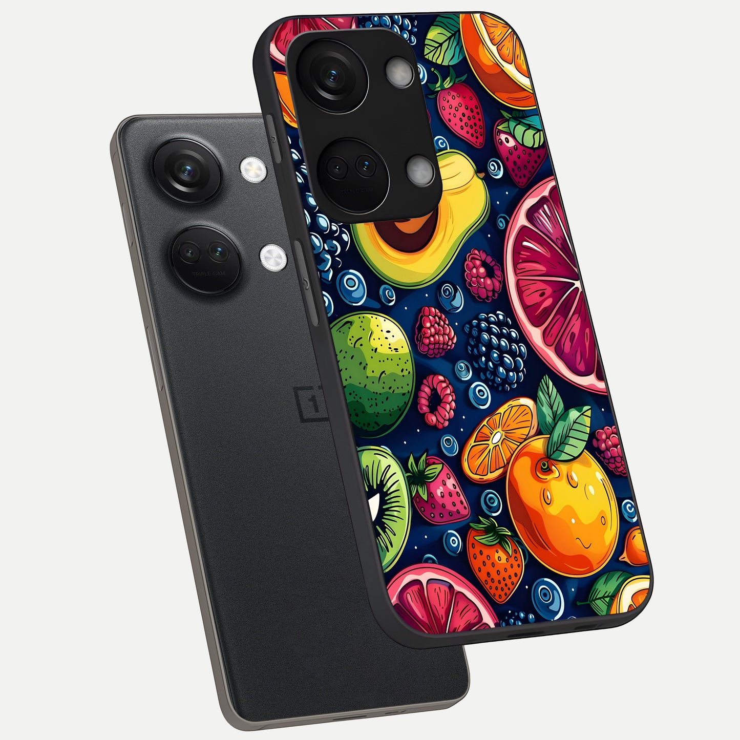  Cute Fruits Art phone case For Oneplus Nord 3 showing premium glass back cover with detailed artwork
