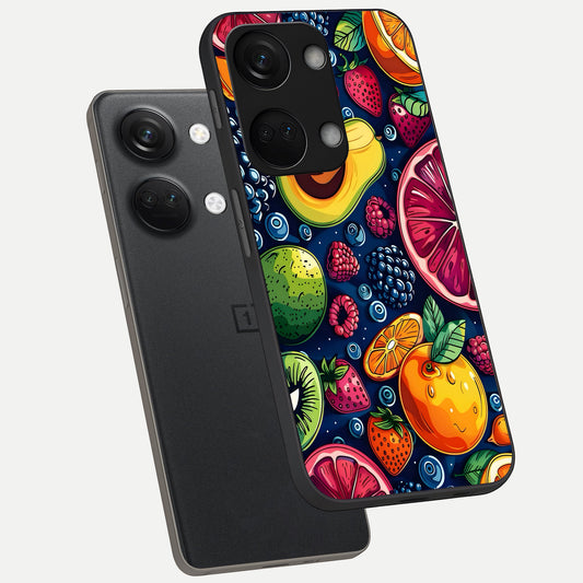  Cute Fruits Art phone case For Oneplus Nord 3 showing premium glass back cover with detailed artwork