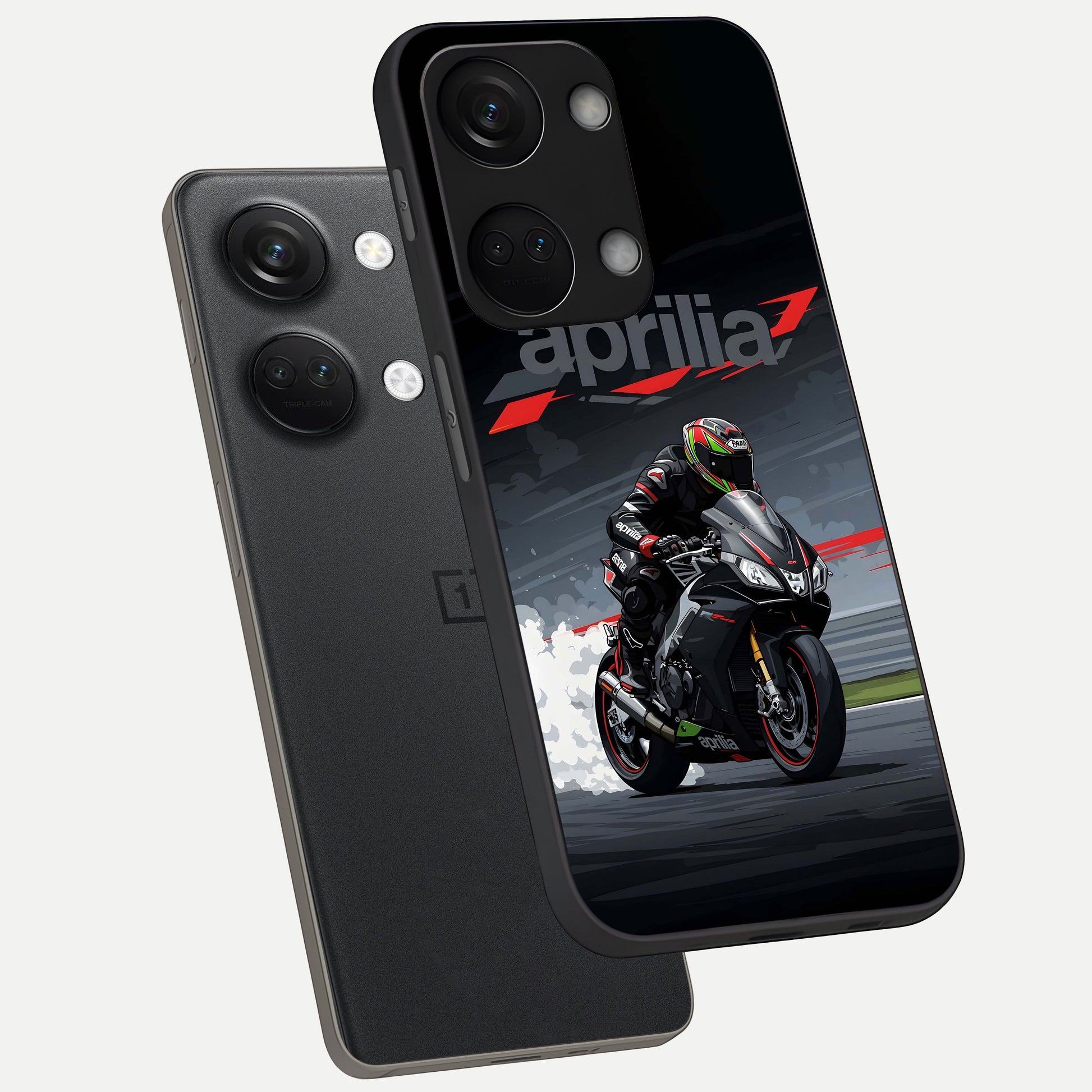  Dark Aprilla phone case For Oneplus Nord 3 showing premium glass back cover with detailed artwork