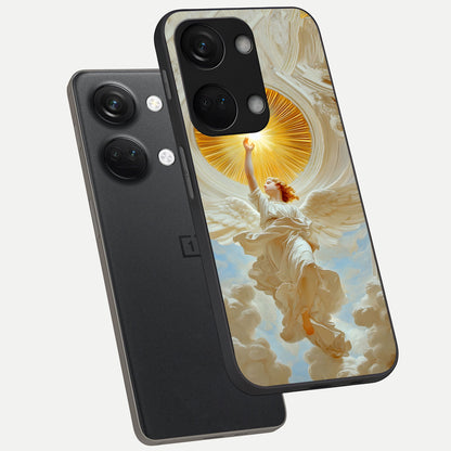  Divine Light Angel phone case For Oneplus Nord 3 showing premium glass back cover with detailed artwork