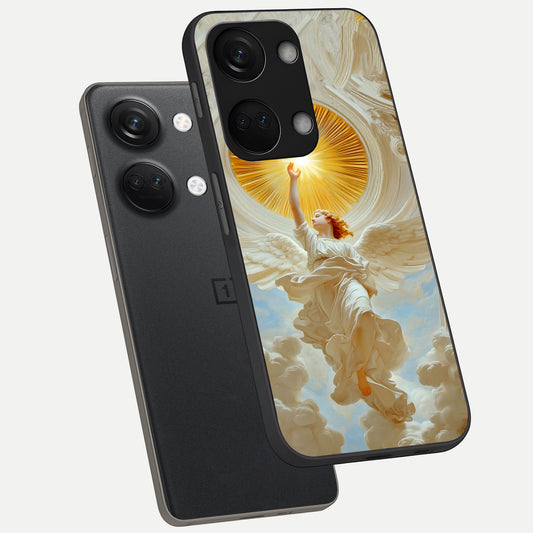  Divine Light Angel phone case For Oneplus Nord 3 showing premium glass back cover with detailed artwork