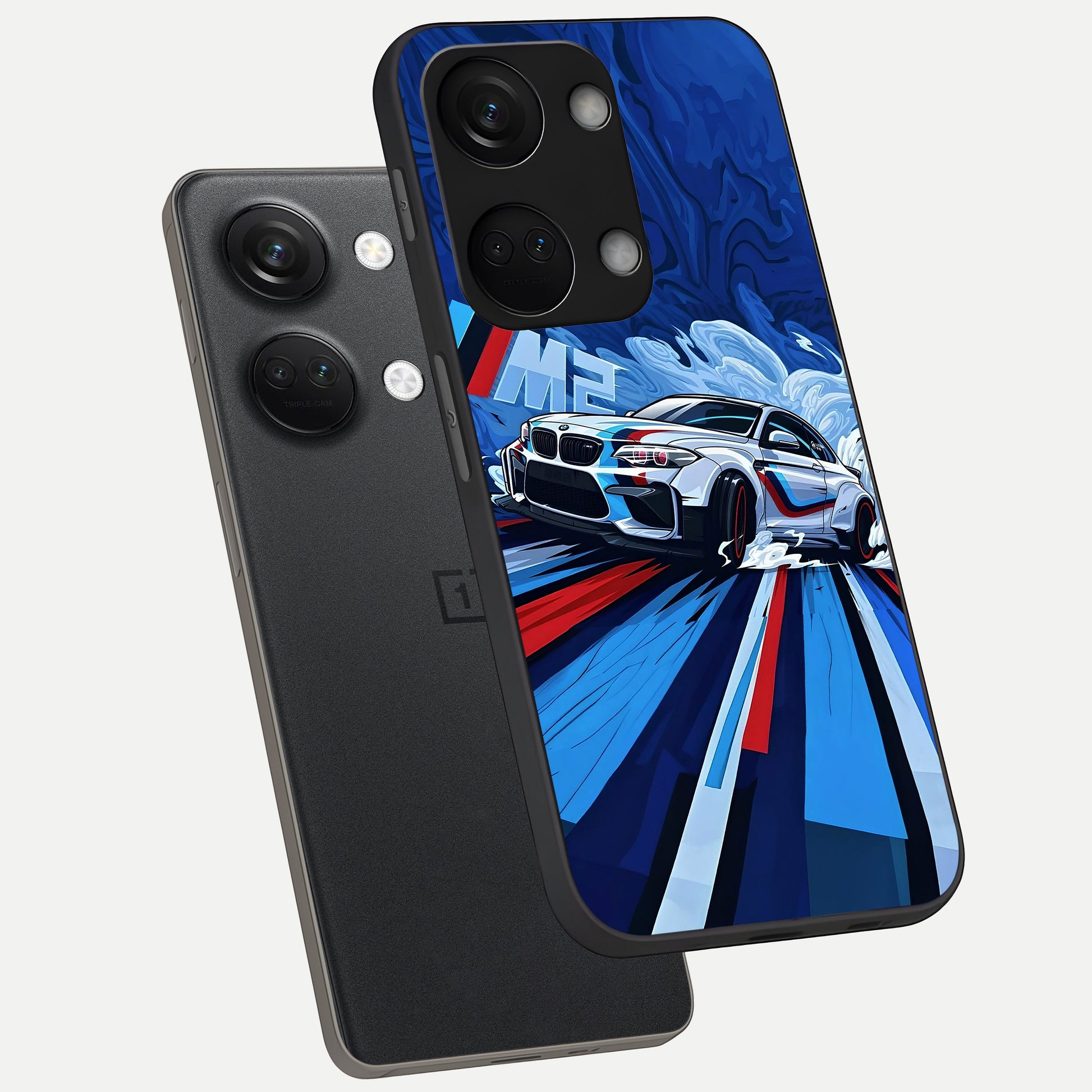  Drift Power Rush phone case For Oneplus Nord 3 showing premium glass back cover with detailed artwork