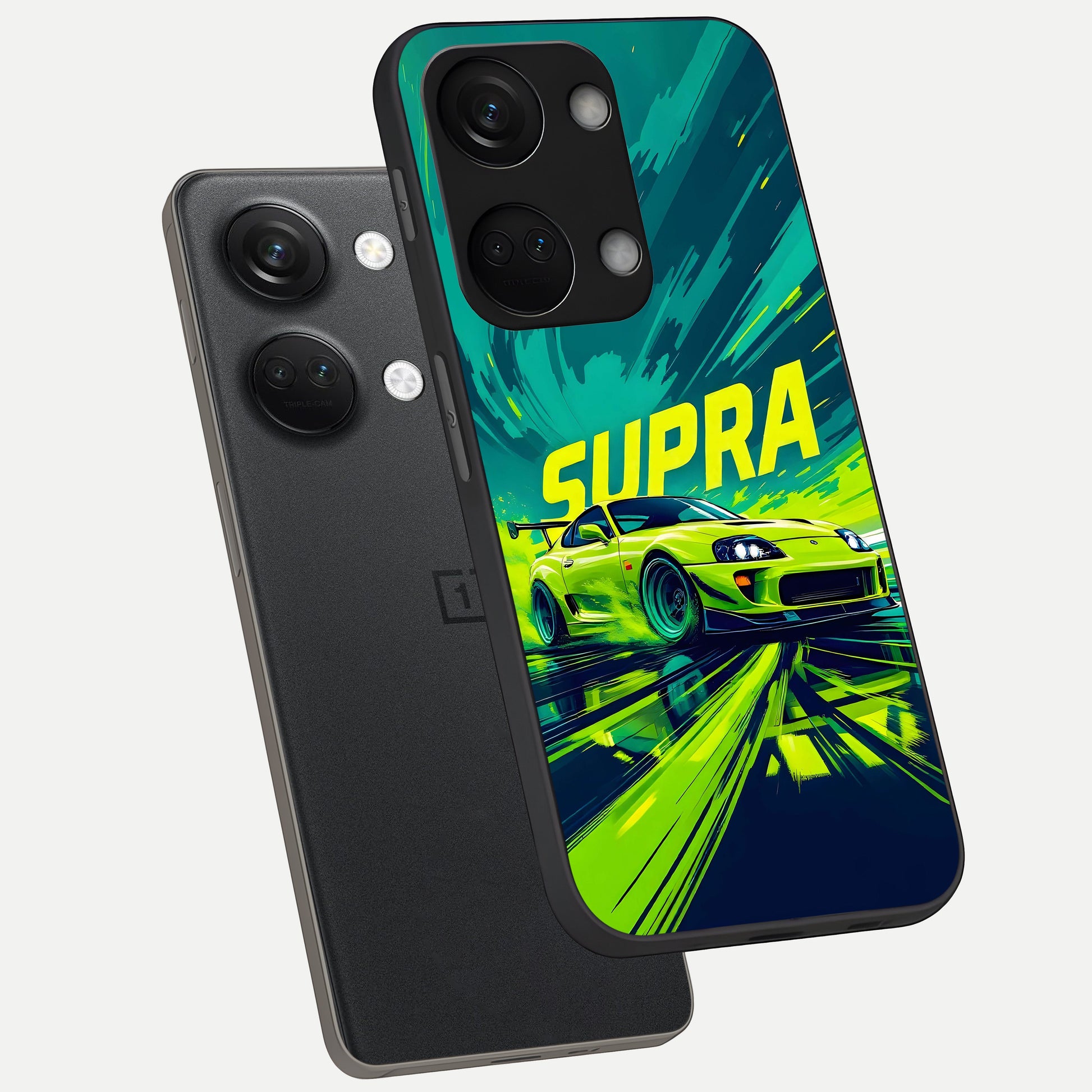  Electric Supra Thunder phone case For Oneplus Nord 3 showing premium glass back cover with detailed artwork