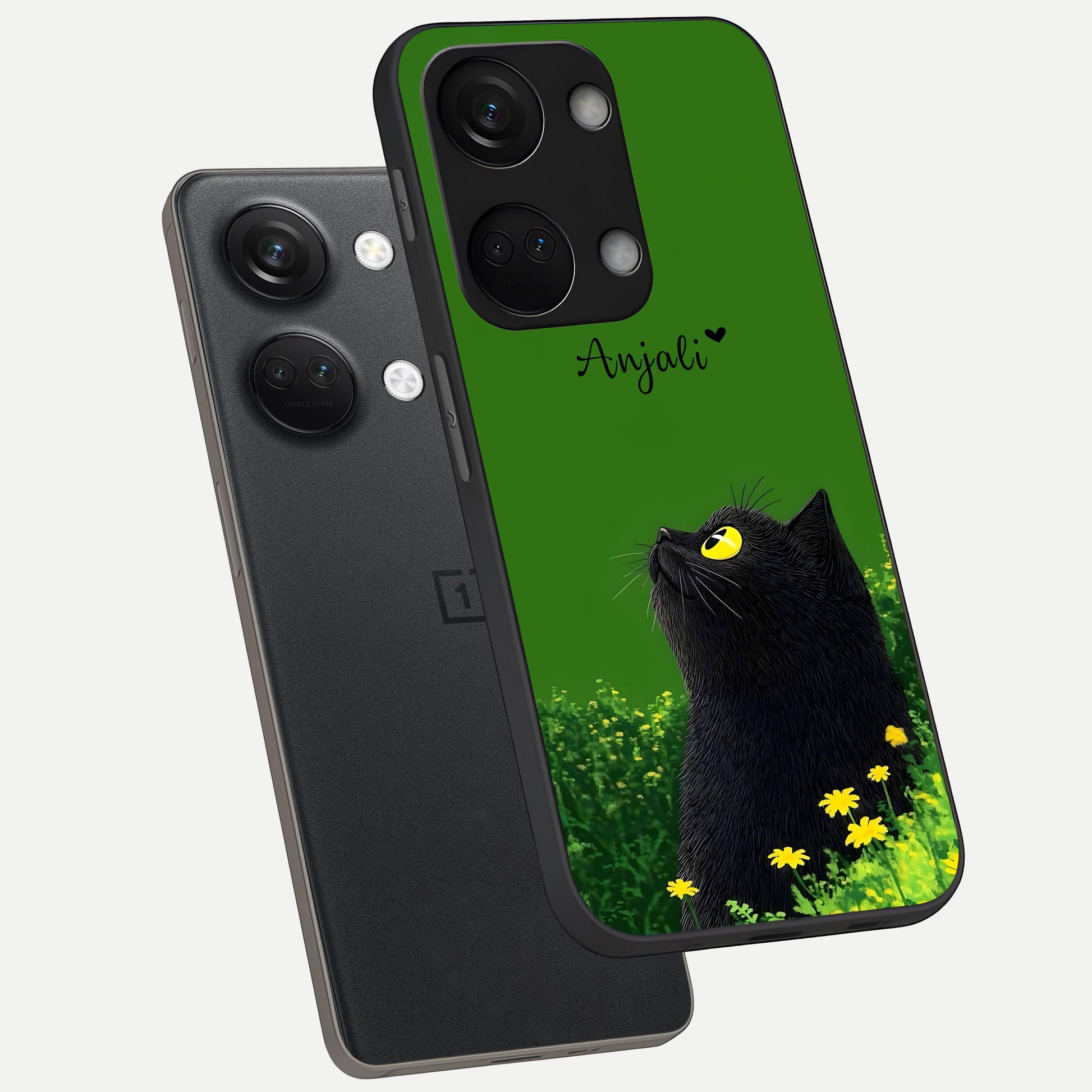  Emerald Cat Custom Name phone case For Oneplus Nord 3 showing premium glass back cover with detailed artwork