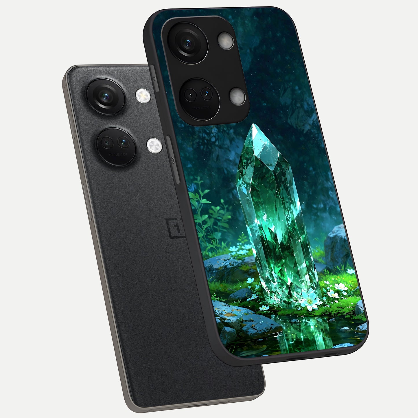 Emerald Light Crystal phone case For Oneplus Nord 3 showing premium glass back cover with detailed artwork