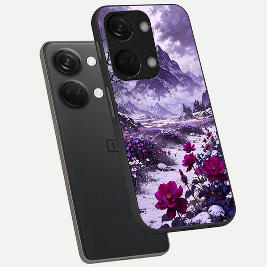  Flower Mountain View phone case For Oneplus Nord 3 showing premium glass back cover with detailed artwork
