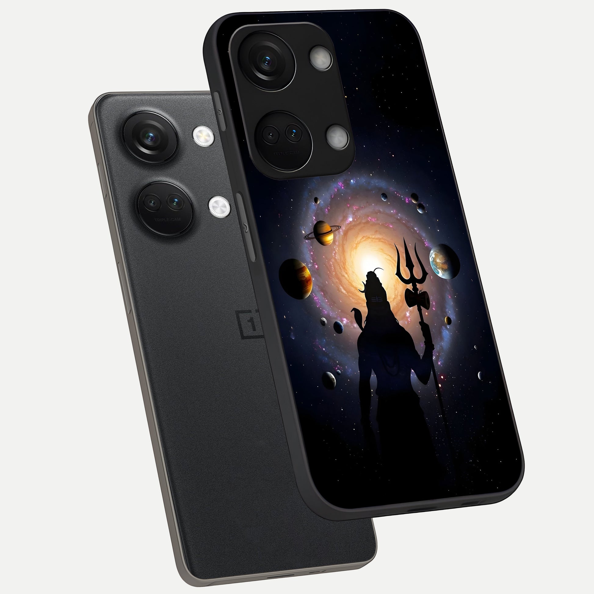  Galactic Shiva Vision phone case For Oneplus Nord 3 showing premium glass back cover with detailed artwork