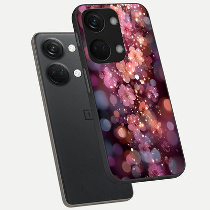  Glowing Petal Bliss phone case For Oneplus Nord 3 showing premium glass back cover with detailed artwork
