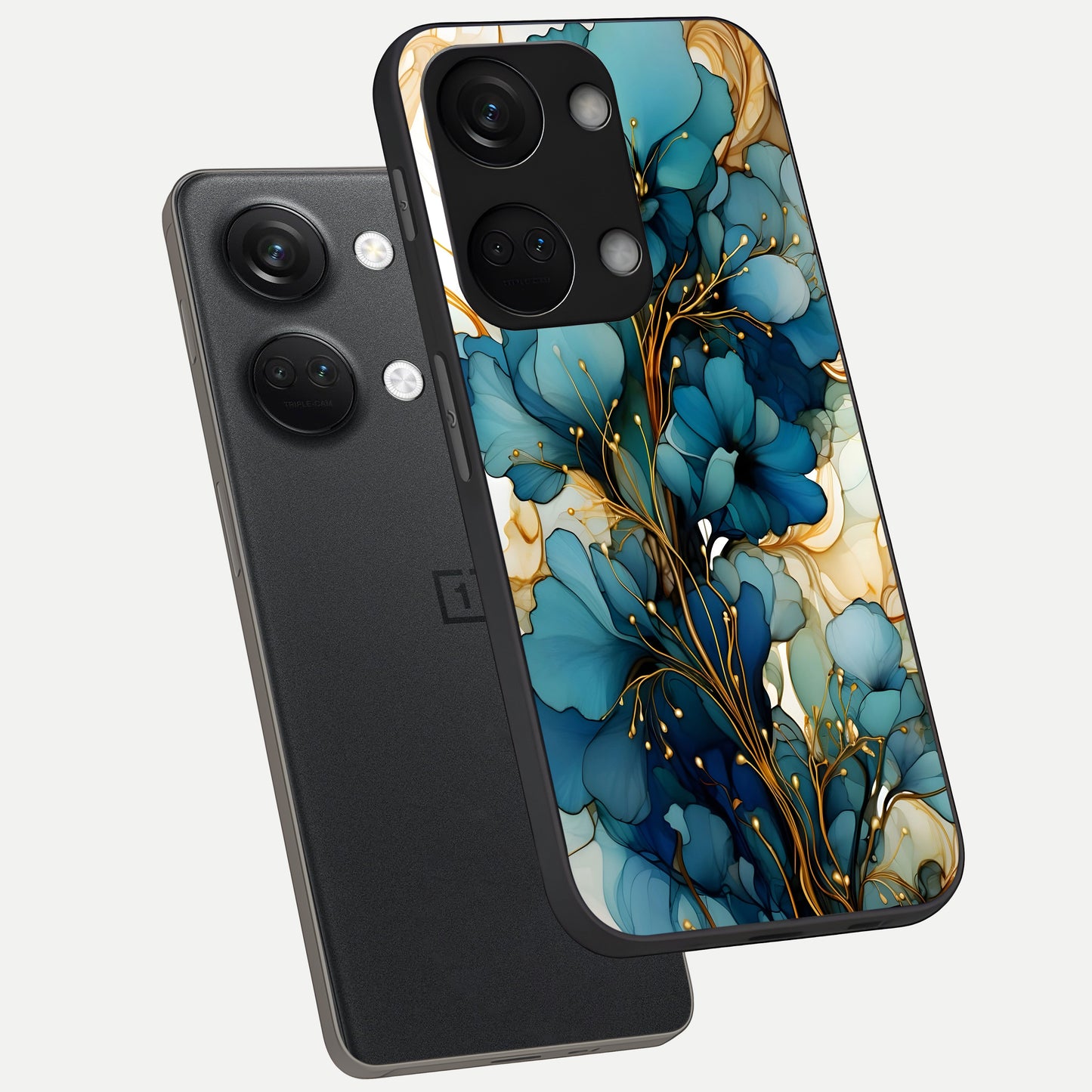  Golden Bloom Symphony phone case For Oneplus Nord 3 showing premium glass back cover with detailed artwork