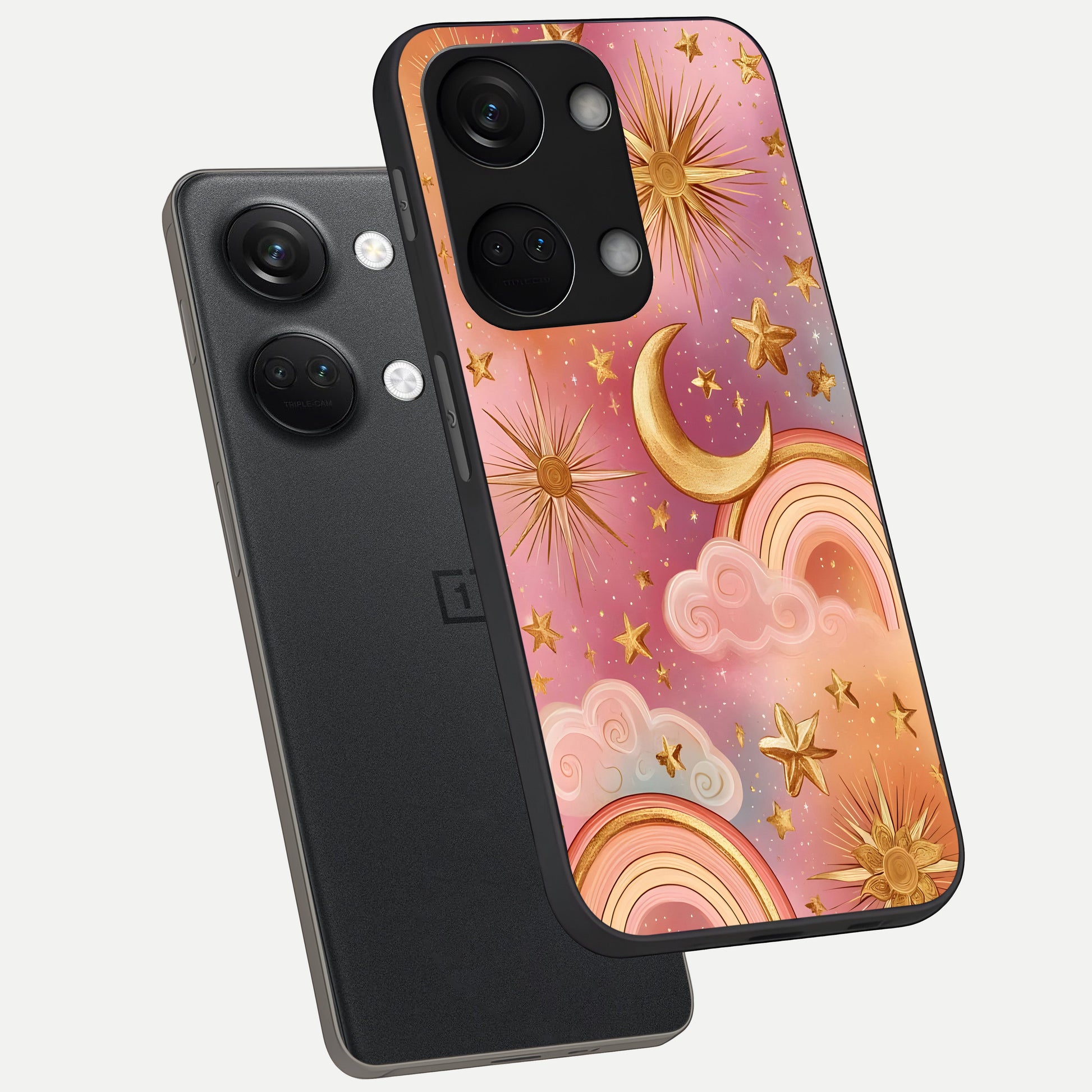  Golden Celestial Dreams phone case For Oneplus Nord 3 showing premium glass back cover with detailed artwork