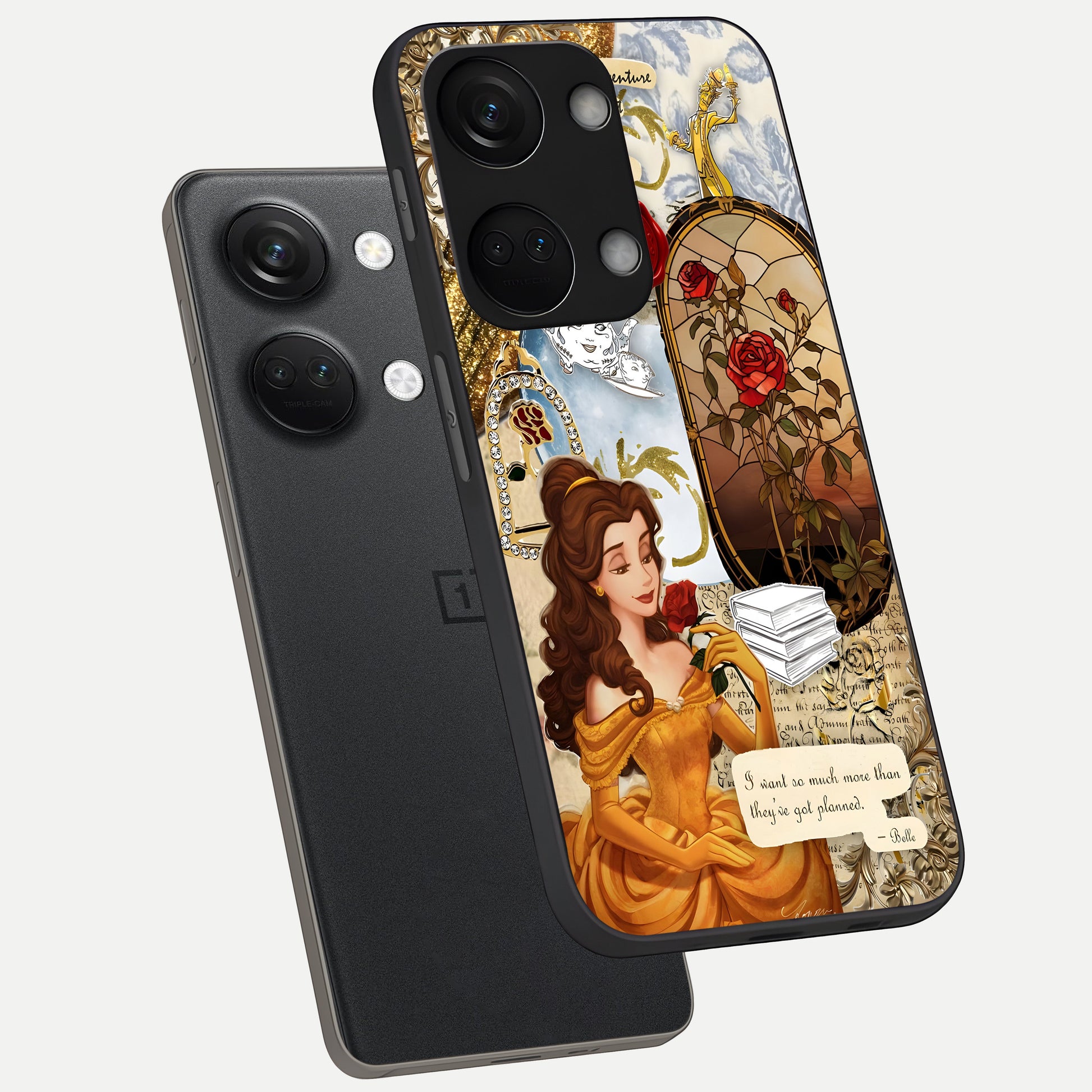  Golden Dream Belle phone case For Oneplus Nord 3 showing premium glass back cover with detailed artwork