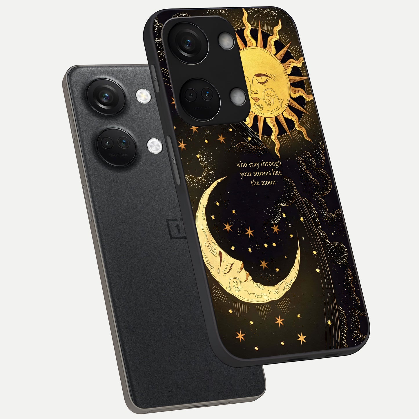  Golden Lunar Love phone case For Oneplus Nord 3 showing premium glass back cover with detailed artwork