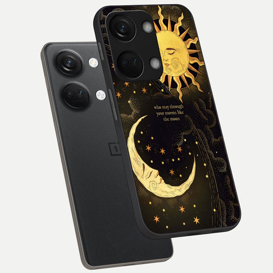  Golden Lunar Love phone case For Oneplus Nord 3 showing premium glass back cover with detailed artwork