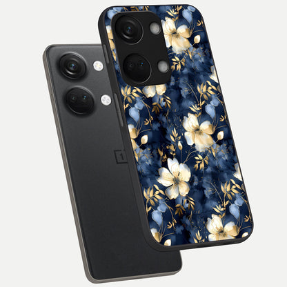  Golden Midnight Bloom phone case For Oneplus Nord 3 showing premium glass back cover with detailed artwork