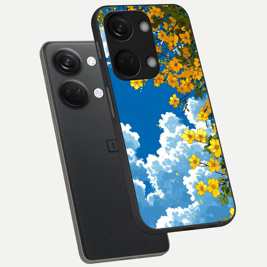  Golden Petal Sky phone case For Oneplus Nord 3 showing premium glass back cover with detailed artwork
