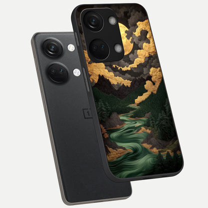  Golden River Moon phone case For Oneplus Nord 3 showing premium glass back cover with detailed artwork