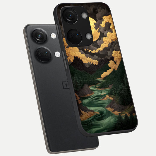  Golden River Moon phone case For Oneplus Nord 3 showing premium glass back cover with detailed artwork