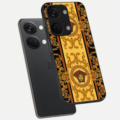  Golden Royal Heritage phone case For Oneplus Nord 3 showing premium glass back cover with detailed artwork