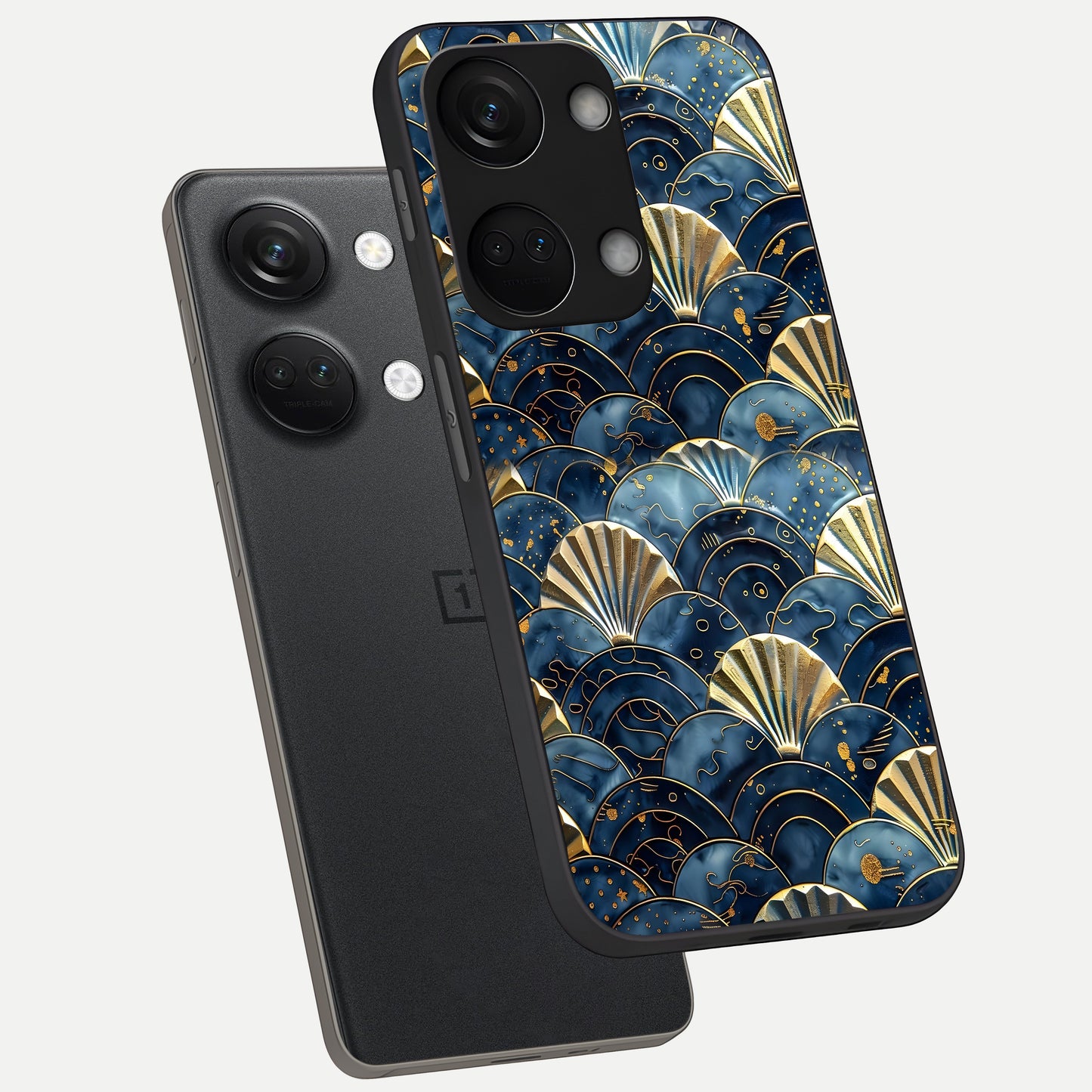  Golden Wave Luxe phone case For Oneplus Nord 3 showing premium glass back cover with detailed artwork