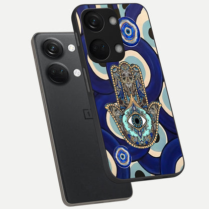  Hamsa Divine Guard phone case For Oneplus Nord 3 showing premium glass back cover with detailed artwork