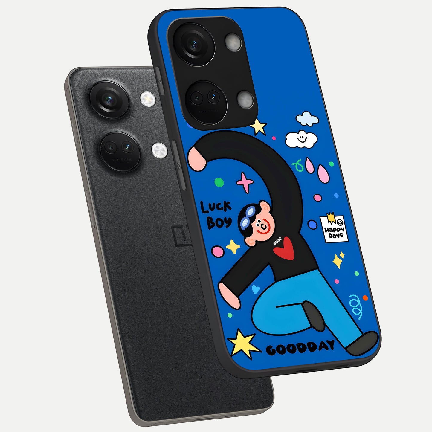  Happy Luck Vibe phone case For Oneplus Nord 3 showing premium glass back cover with detailed artwork