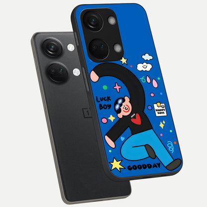  Happy Luck Vibe phone case For Oneplus Nord 3 showing premium glass back cover with detailed artwork