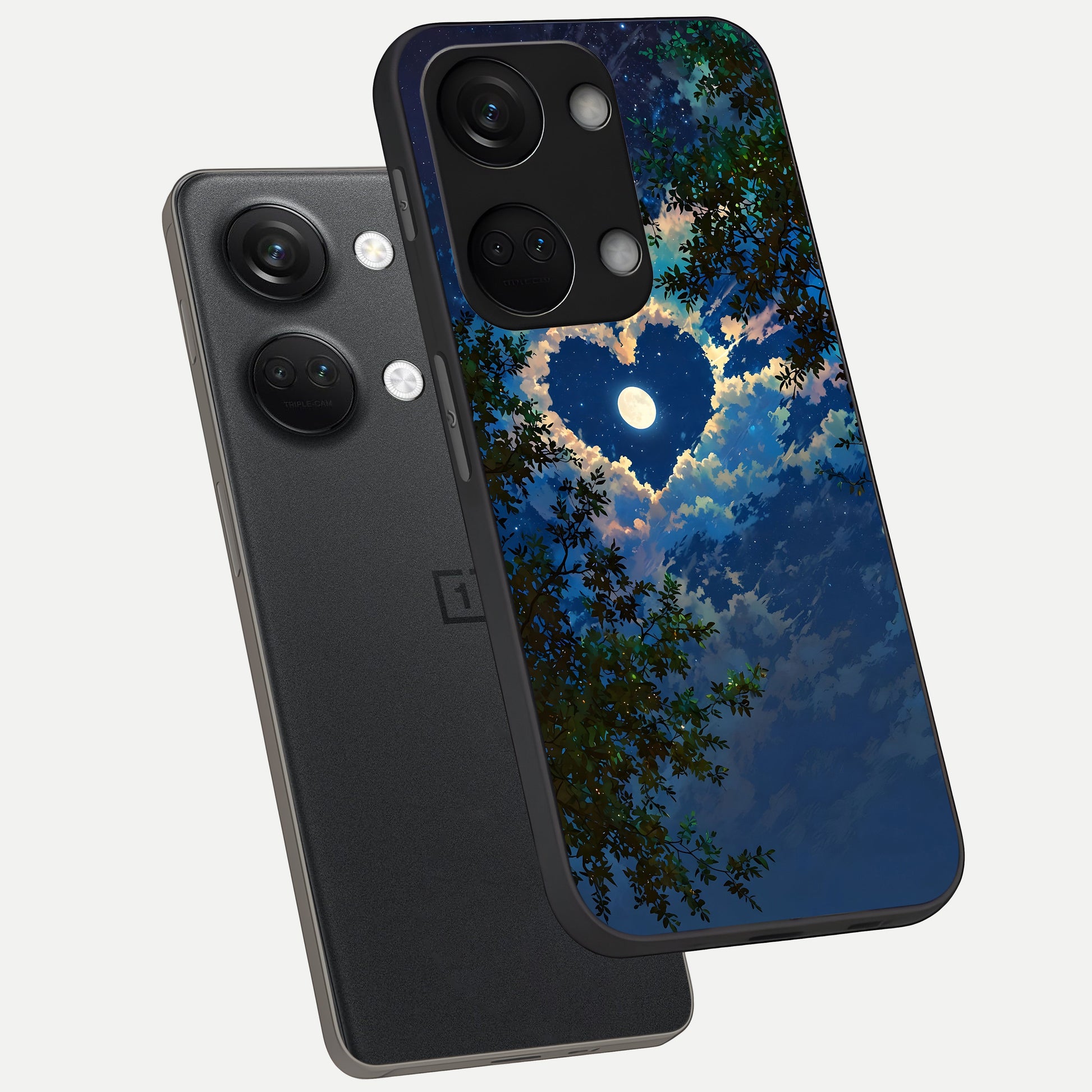  Heart With Moon Sky phone case For Oneplus Nord 3 showing premium glass back cover with detailed artwork