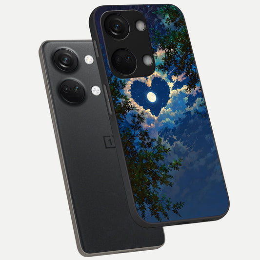  Heart With Moon Sky phone case For Oneplus Nord 3 showing premium glass back cover with detailed artwork