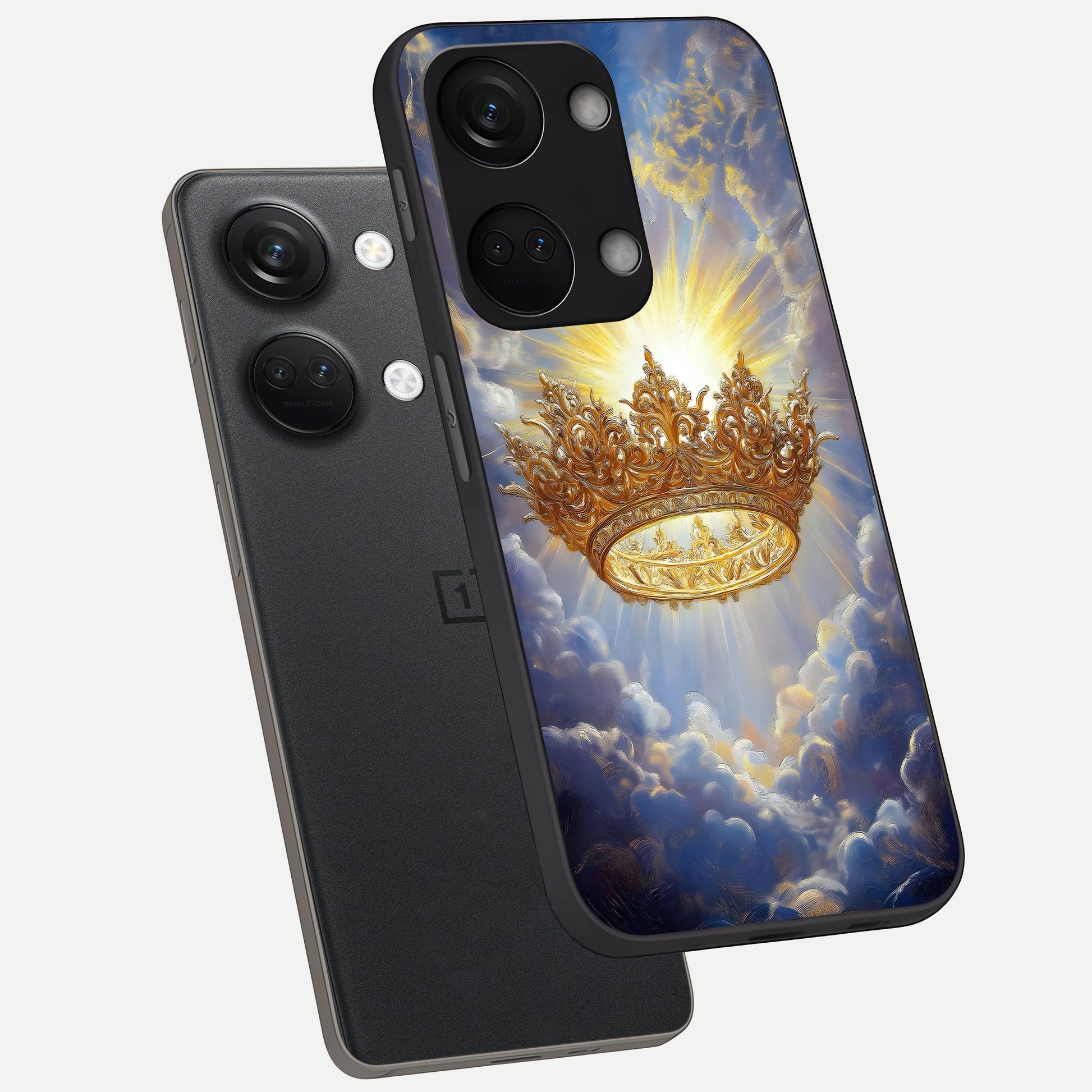  Heavenly Crown Light phone case For Oneplus Nord 3 showing premium glass back cover with detailed artwork