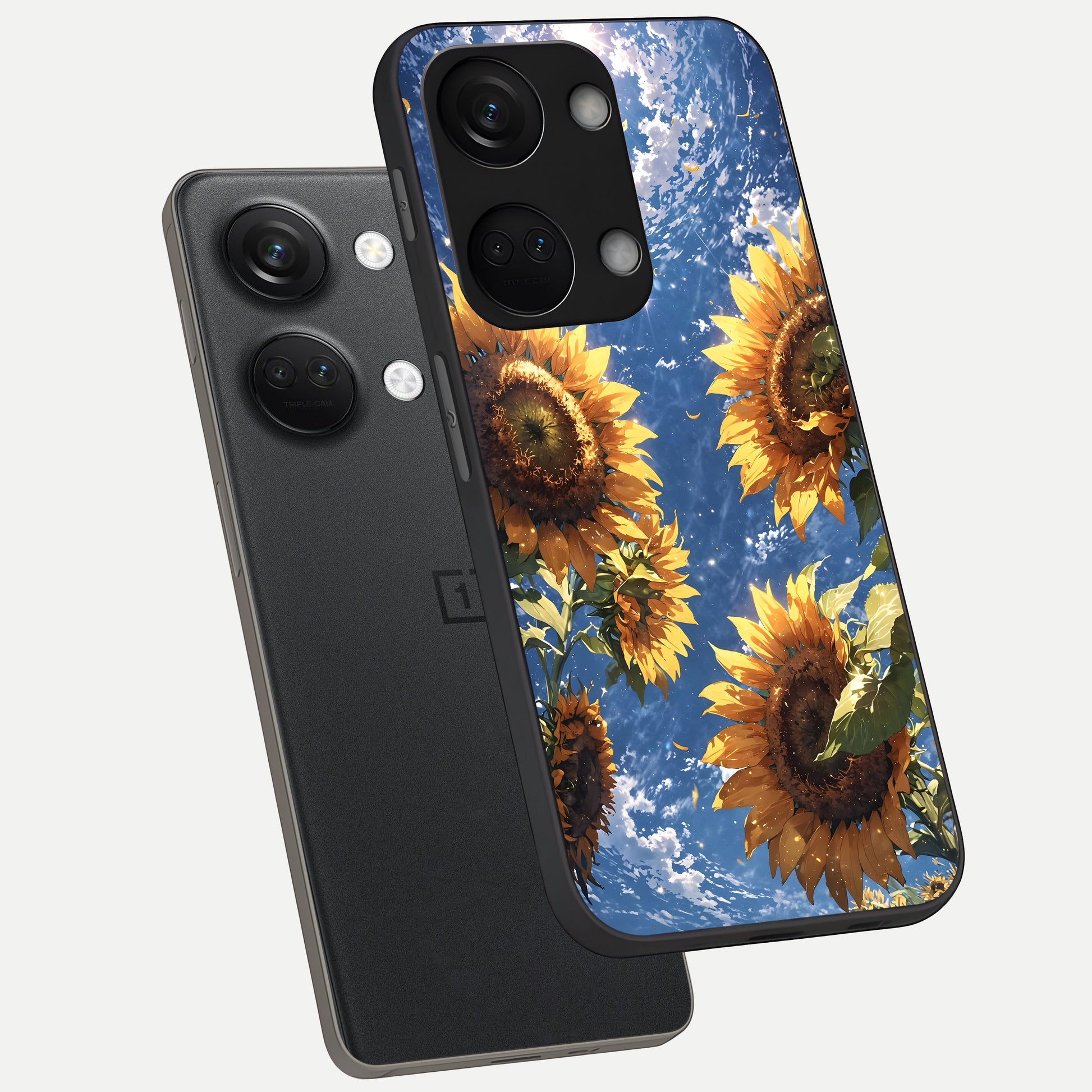  Heavenly Sunflower Rise phone case For Oneplus Nord 3 showing premium glass back cover with detailed artwork