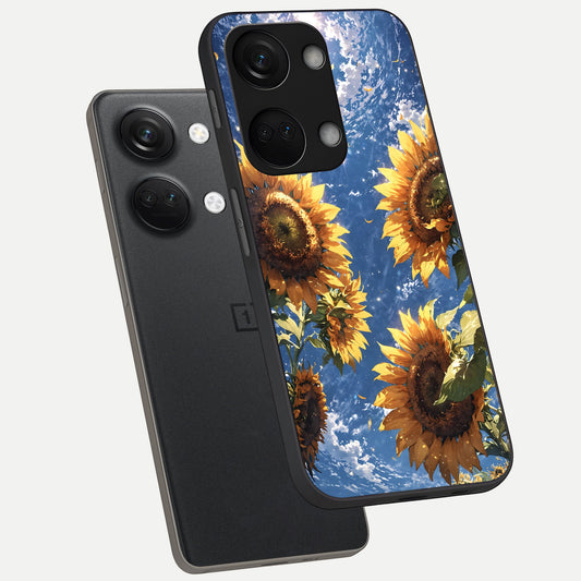  Heavenly Sunflower Rise phone case For Oneplus Nord 3 showing premium glass back cover with detailed artwork