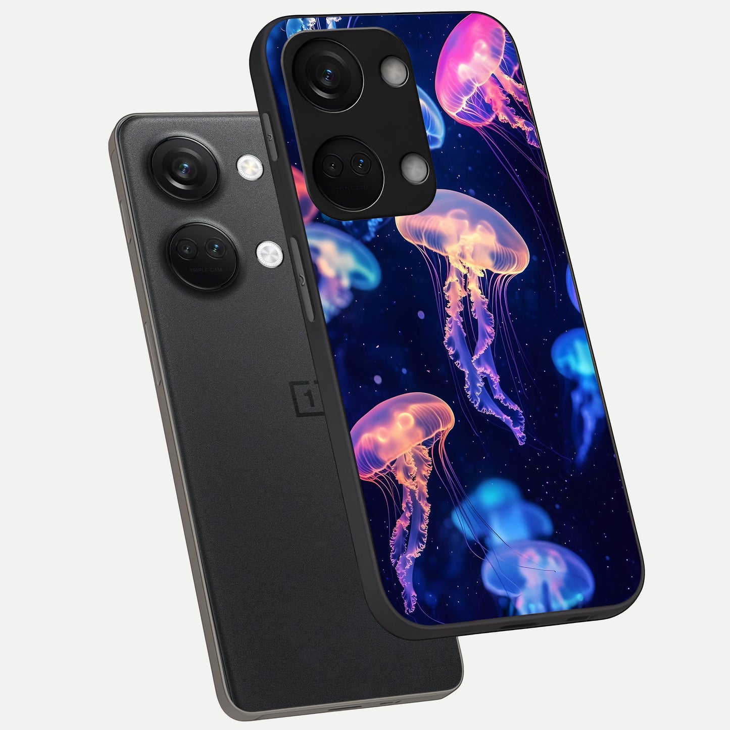  Jellyfish Pattern phone case For Oneplus Nord 3 showing premium glass back cover with detailed artwork