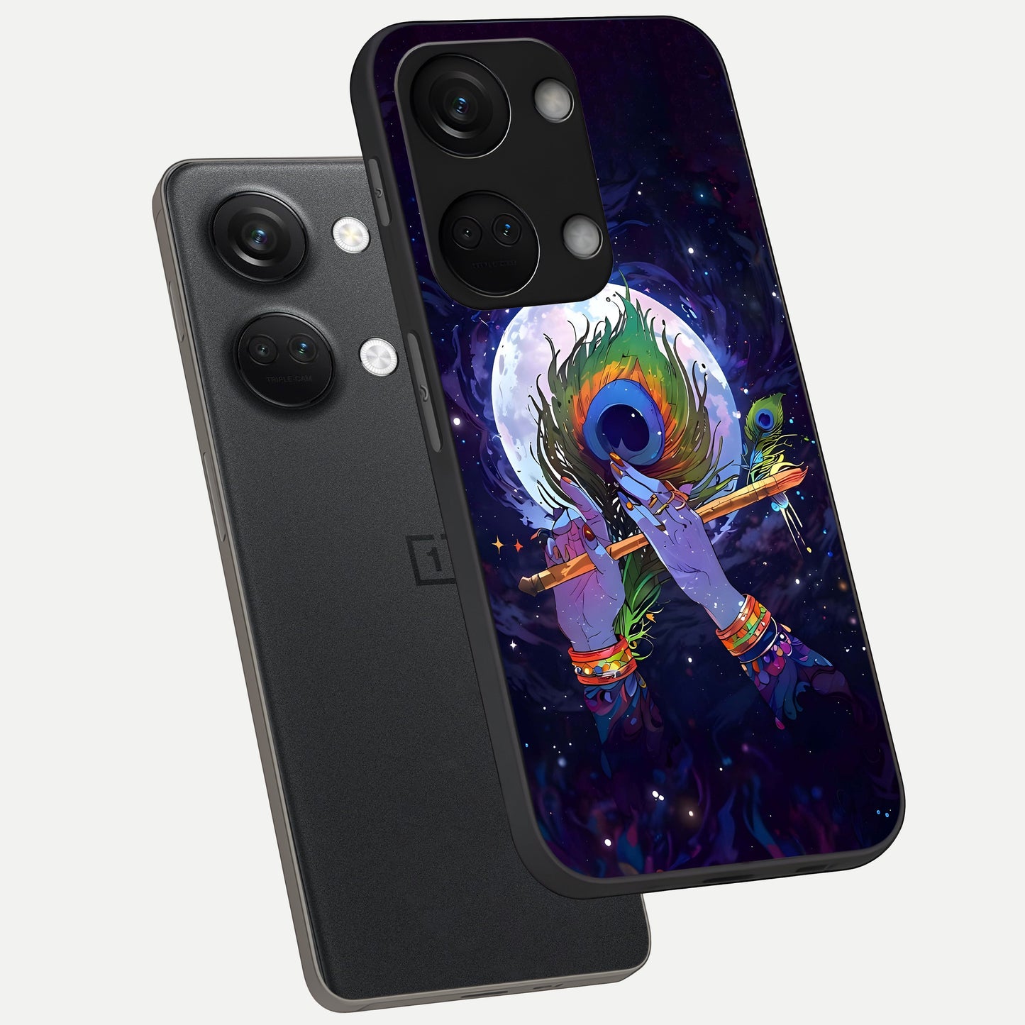  Krishna Hands Art phone case For Oneplus Nord 3 showing premium glass back cover with detailed artwork