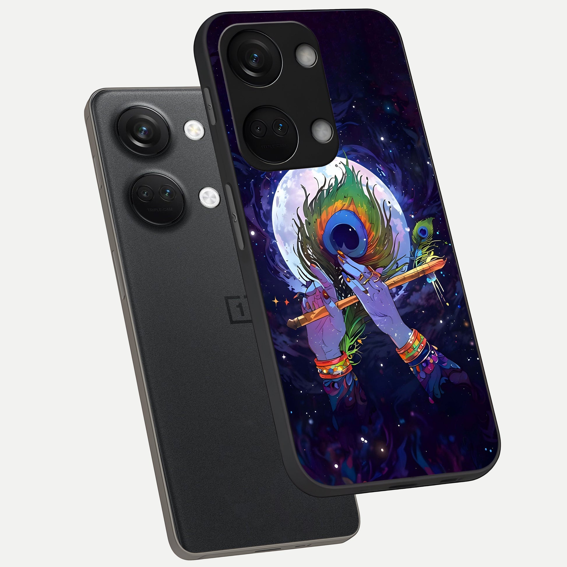  Krishna Hands Art phone case For Oneplus Nord 3 showing premium glass back cover with detailed artwork