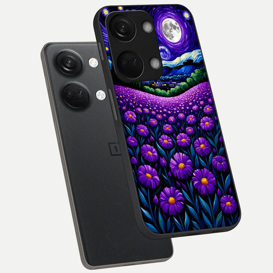  Lavender Moon Field phone case For Oneplus Nord 3 showing premium glass back cover with detailed artwork