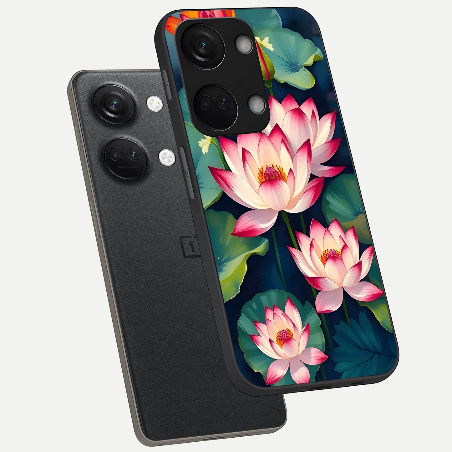  Lotus Dream Serenity phone case For Oneplus Nord 3 showing premium glass back cover with detailed artwork