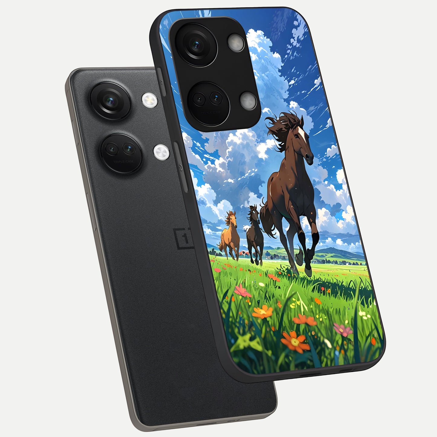 Majestic Horses Galloping phone case For Oneplus Nord 3 showing premium glass back cover with detailed artwork