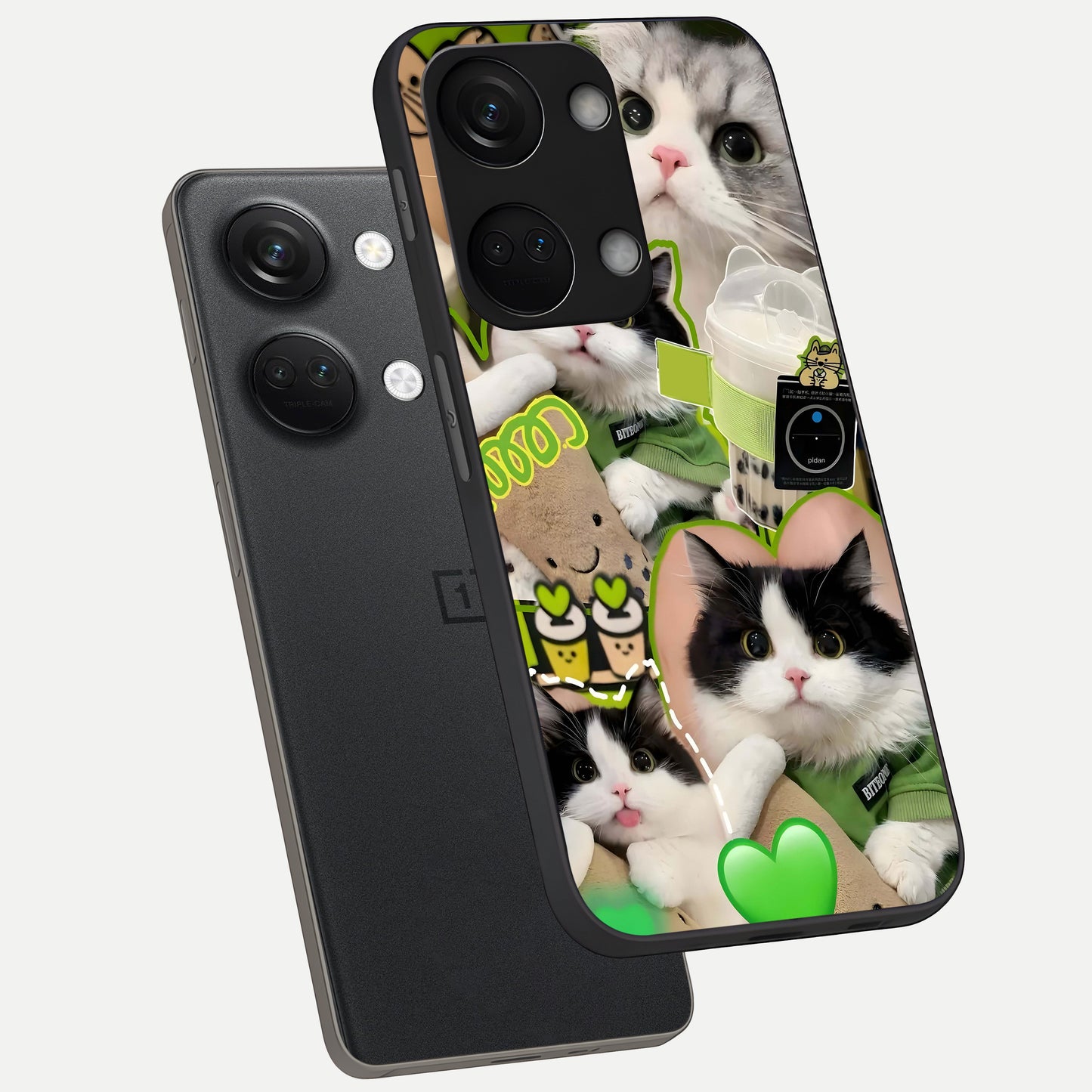  Matcha Cats Mood phone case For Oneplus Nord 3 showing premium glass back cover with detailed artwork