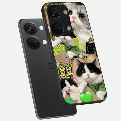  Matcha Cats Mood phone case For Oneplus Nord 3 showing premium glass back cover with detailed artwork