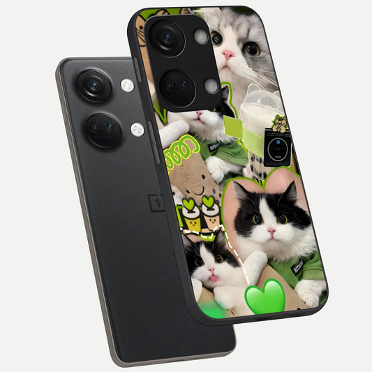  Matcha Cats Mood phone case For Oneplus Nord 3 showing premium glass back cover with detailed artwork