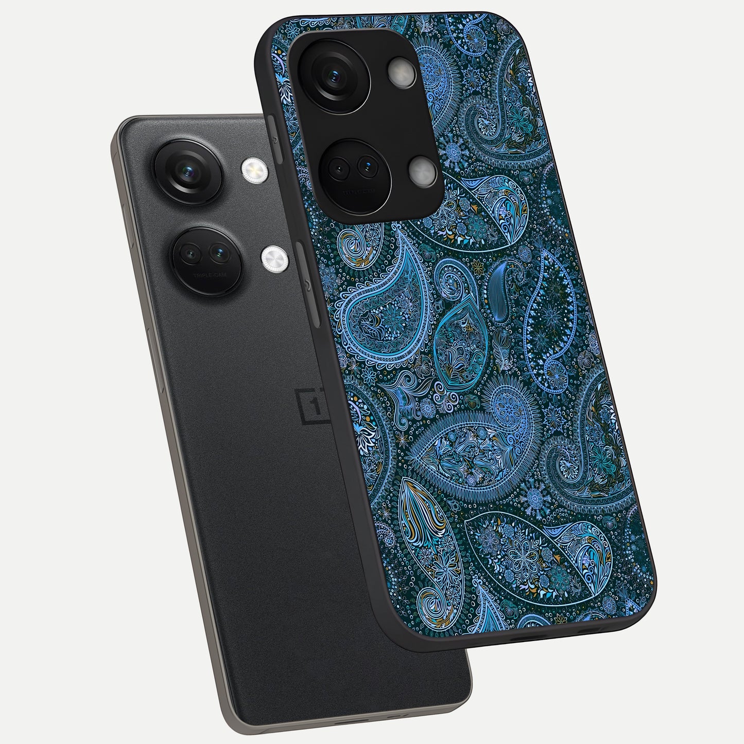  Midnight Paisley Glow phone case For Oneplus Nord 3 showing premium glass back cover with detailed artwork