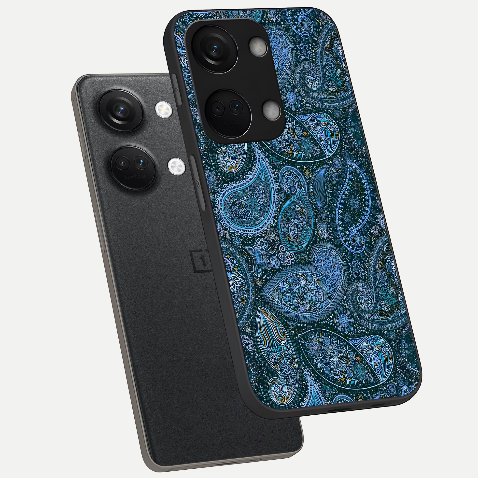  Midnight Paisley Glow phone case For Oneplus Nord 3 showing premium glass back cover with detailed artwork