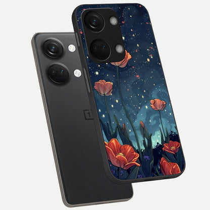  Midnight Tulip Glow phone case For Oneplus Nord 3 showing premium glass back cover with detailed artwork