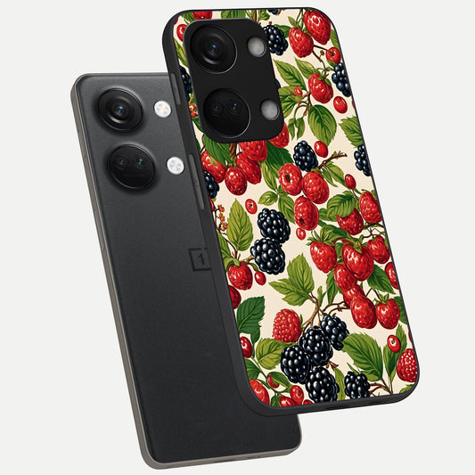  Mixed Berry Collage phone case For Oneplus Nord 3 showing premium glass back cover with detailed artwork