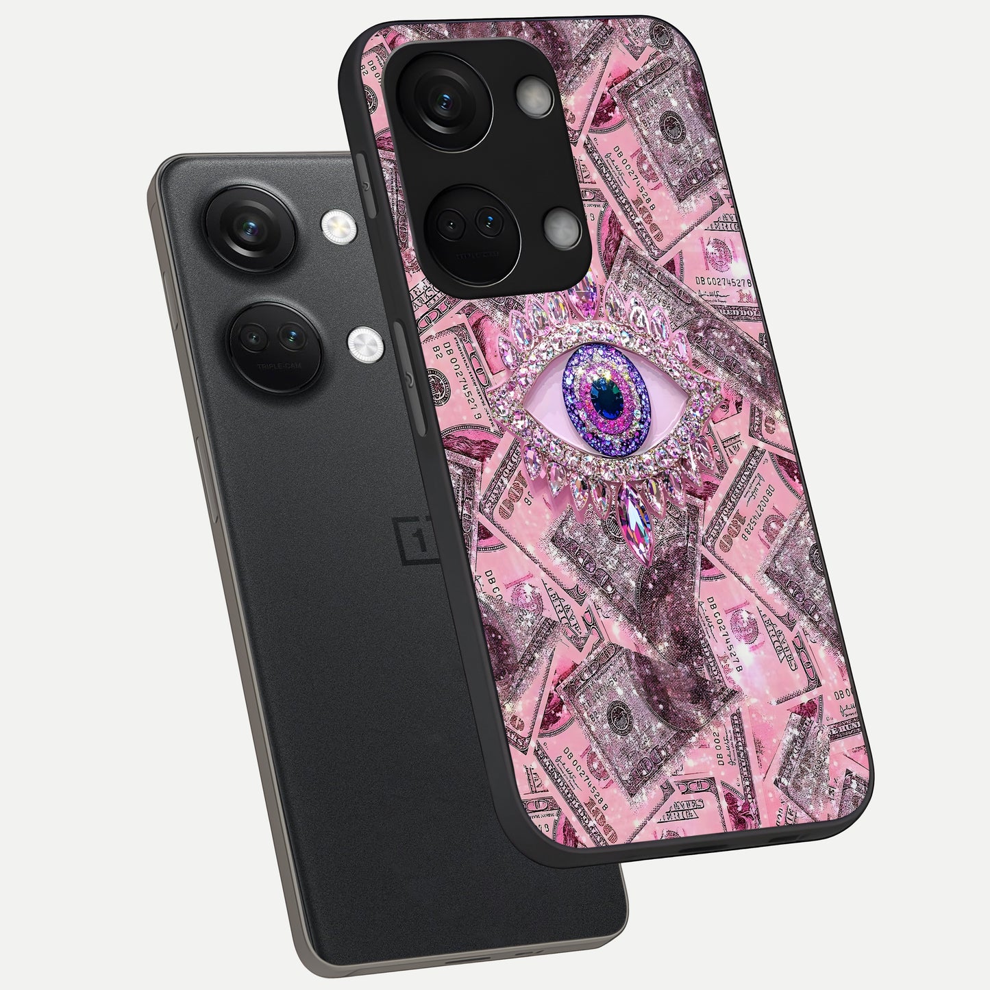 Money Eye Luxe phone case For Oneplus Nord 3 showing premium glass back cover with detailed artwork