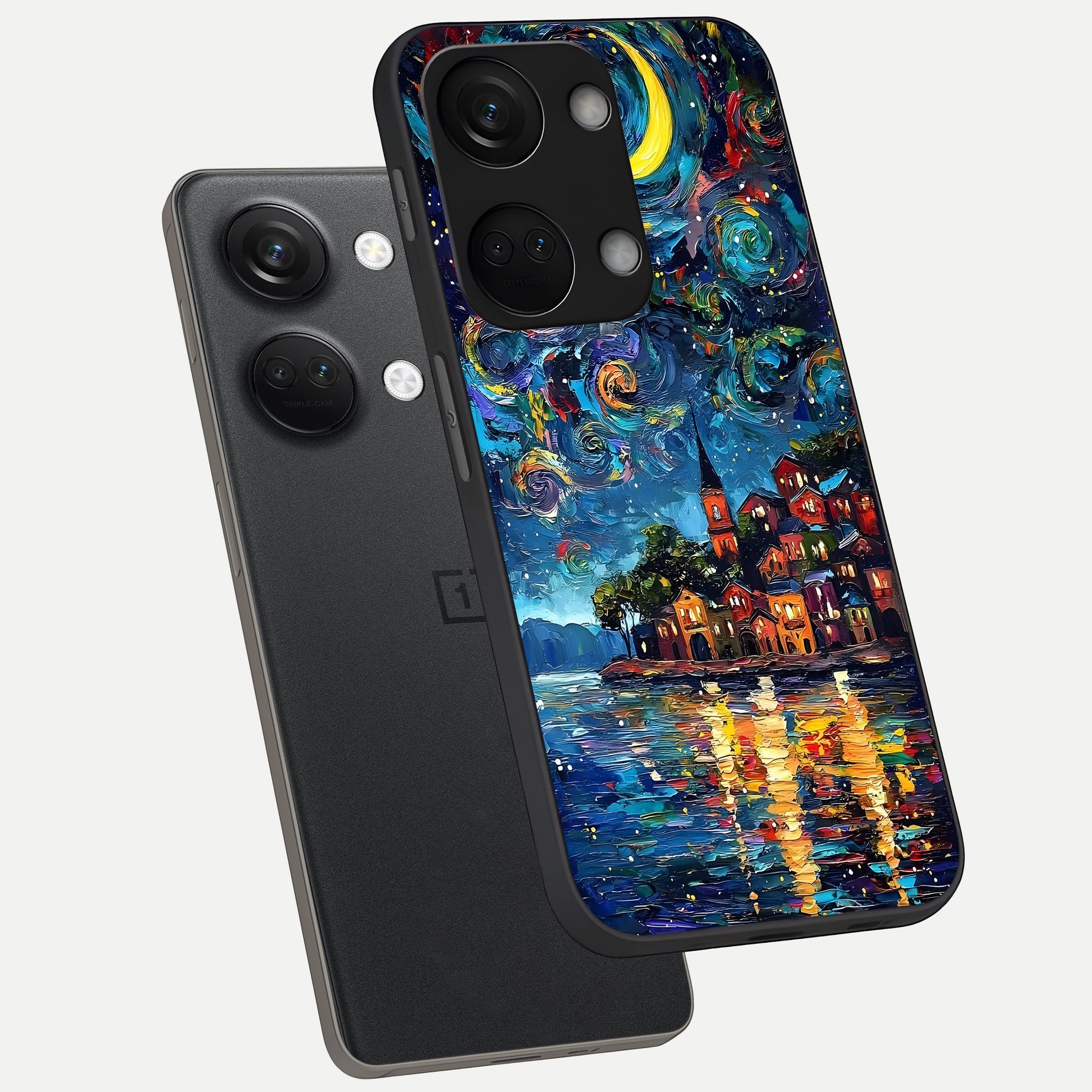  Moonlight Harbor Glow phone case For Oneplus Nord 3 showing premium glass back cover with detailed artwork