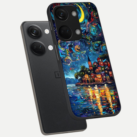  Moonlight Harbor Glow phone case For Oneplus Nord 3 showing premium glass back cover with detailed artwork